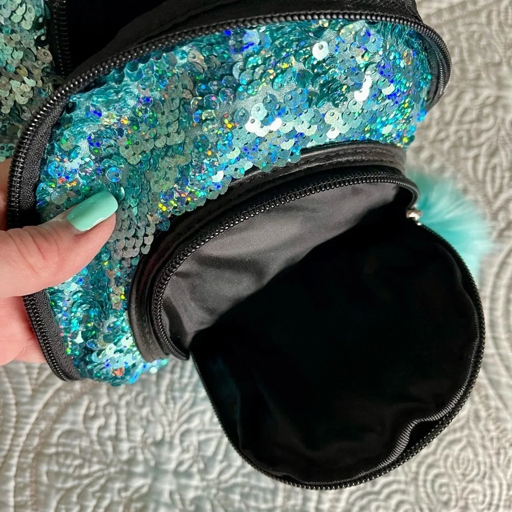 NWOT JUSTICE Backpack in Bright Blue Sparkles with handle and adjustable straps